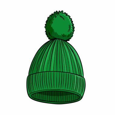 yeşil örülmüş şapka. Vektör illüstrasyonu şeffaf arkaplanda izole edildi.