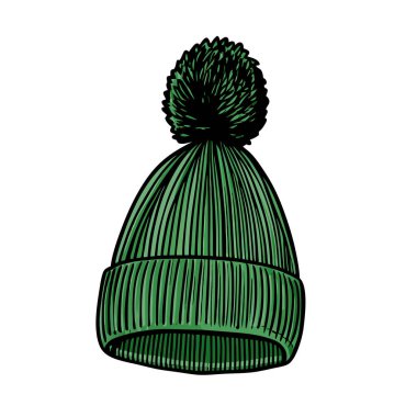 yeşil örgü şapka, çizim vektör çizimi