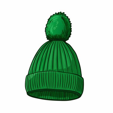 yeşil örülmüş şapka. vektör illüstrasyonu