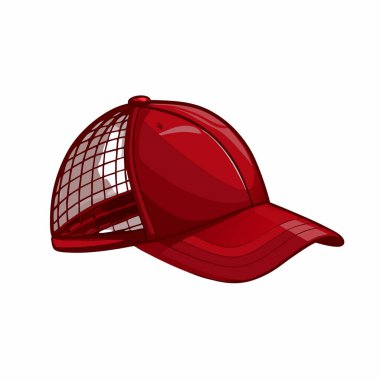 Kırmızı kurdeleli kırmızı beyzbol şapkası. Beyaz arkaplanda vektör illüstrasyonu