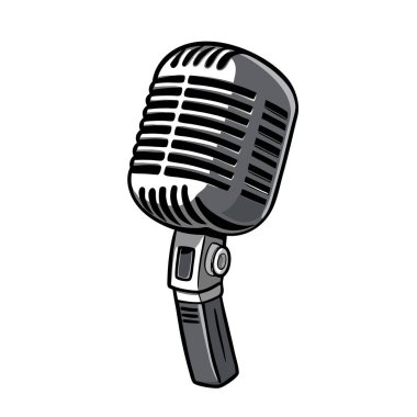 Beyaz arkaplanda izole edilmiş mikrofon, vektör illüstrasyonu