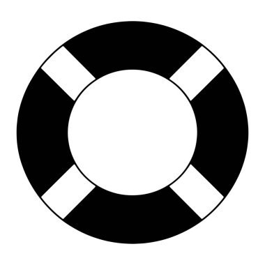 Can yeleği halkasının grafiksel bir çizimi. Halka, beyaz bir iç daire ve siyah bir dış halka ile daireseldir. Dış halka etrafında eşit aralıklarla dört beyaz dikdörtgen kesit bulunur ve siyah kesitlerle ayrılır. Tasarım basit ve izole.