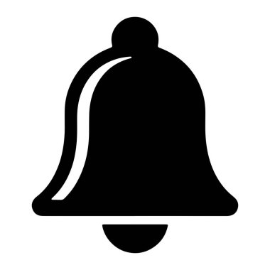 Bir çan simgesinin siyah silueti beyaz bir arkaplanda sergilenir. Çanın yuvarlak bir üst kısmı, küçük bir düğmesi, alevli bir vücudu ve içinde de bir alkış asılı. Çanın dış çizgisi kalın ve kalın, açık ve belirgin bir grafik oluşturuyor..