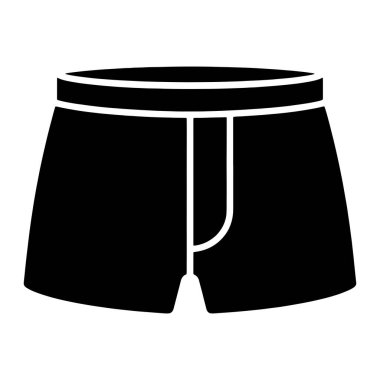 Beyaz kemerli boxer şortlu siyah bir siluet beyaz arka planda sergilenir. Kıyafet klasik bir boksör kısa dizaynına sahiptir, belli bir bel bandı ve ön tarafta bir dikiş yeri vardır. Basit, grafik tekrarlama