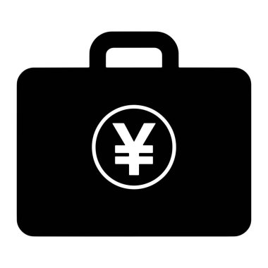 Beyaz arka planda siyah bir evrak çantasının silueti sergilenir. Çantanın önünde Yen para birimi sembolünün bulunduğu beyaz bir daire var. Çantanın üstü yuvarlak ve sapı var..