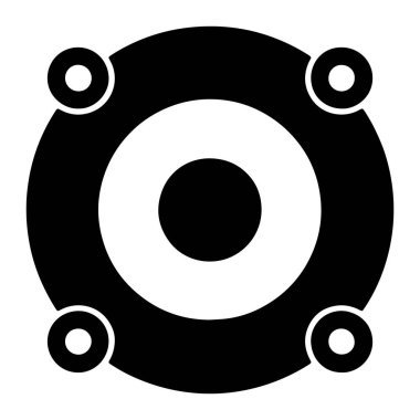 İçinde daha küçük beyaz bir daire olan büyük siyah bir daire içeren grafik tasarımı. Beyaz merkezli dört küçük siyah daire, büyük siyah dairenin dış kenarına yerleştirilerek simetrik bir desen oluşturulmuştur. Arka plan solda.