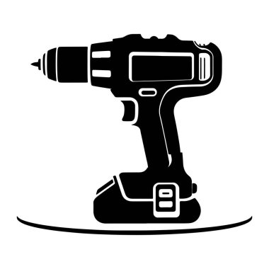 Kablosuz matkabın siyah bir silueti temiz beyaz bir arkaplana karşı tasvir edilir. Matkap, ön tarafta bir fırlatma, ortada bir tetik ve tutuş ve tabanında bir batarya paketi içeriyor. Matkabın altından geçen ince siyah kıvrımlı bir çizgi