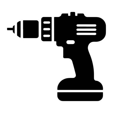 Kablosuz matkabın siyah bir silueti beyaz arka planda gösterilir. Matkap ön tarafta bir Chuck, yatay çizgileri olan bir gövde, kontrolleri veya havalandırmaları gösteren, bir tetik tutuşu ve tabanında bir batarya paketi içeriyor. Görüntü basit, cle.