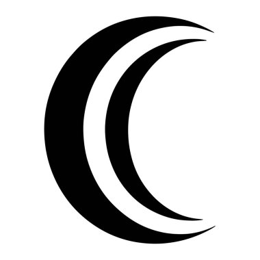 Üç kıvrımlı, hilal benzeri şekiller içeren bir grafik tasarımı düz beyaz bir arkaplana karşı. Şekiller katmanlı ve değişkendir, derinlik ve hareket hissi yaratır. Genel kompozisyon basit, modern ve soyut..