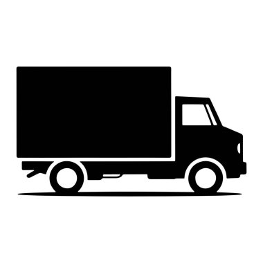 Beyaz arka planda siyah bir kamyon silueti tasvir edilir. Kamyon profil görüntüsünde, taksi, kargo kutusu ve tekerlekleriyle açıkça tanımlanıyor. Tasarım minimalist ve ikoniktir. Teslimat için kullanılan ortak bir aracı temsil eder.