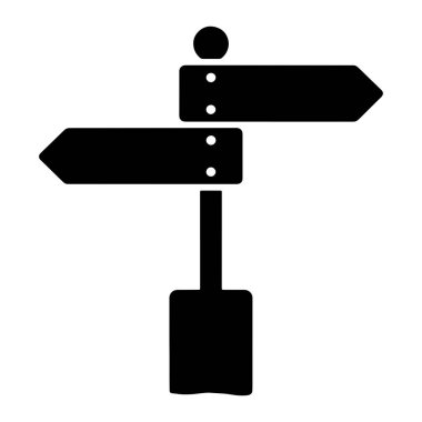 Bir yön levhasının siyah silueti beyaz bir arkaplanda duruyor. Levhada biri sağı diğeri solu gösteren iki yatay ok şeklinde işaret var. Her iki tabela da dikey bir direğe monte edilmiştir.