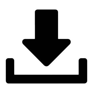 Yuvarlak köşeli siyah bir yatay çubuğun üzerine yerleştirilmiş siyah aşağı dönük bir ok içeren basit, temiz ve modern bir grafik simgesi. Simge beyaz arkaplanda sunuluyor.