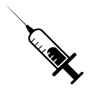 Şırınganın siyah bir grafik çizimi. İçinde iğne ve fıçının içinde az miktarda sıvı var. Şırınga beyaz arka planda bir açıyla gösteriliyor. Namluda ölçü işaretleri var..