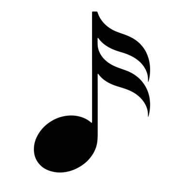 Düz beyaz arka planda iki bayraklı bir siyah sekizinci nota resmedilir. Notta oval bir kafa ve dikey bir gövde var. Sapın tepesinden iki kavisli bayrak uzanıyor, akıcı ve dinamik bir şekil oluşturuyor. Genel görüntü çok basit., 