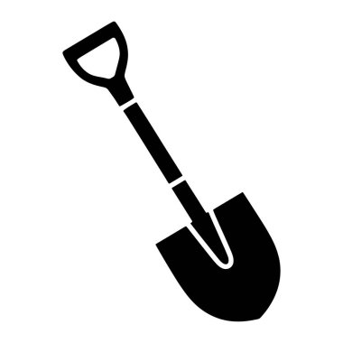 Beyaz arka planda siyah bir kürek silueti sergilenir. Küreğin kıvrımlı, yuvarlak bir bıçağı ve üzerinde D şeklinde bir tutacağı var. Görüntü, ortak bir bahçe ve inşaat aracının basit ve temiz bir gösterimidir..