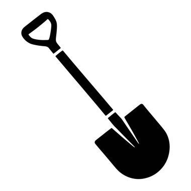 Beyaz arka planda siyah bir kürek silueti sergilenir. Alet kıvrımlı, yuvarlak bir bıçak ve üzerinde D şeklinde bir tutuş olan uzun bir sapı içeriyor. Görüntü, kazı aracının basit ve temiz bir grafik gösterimidir.