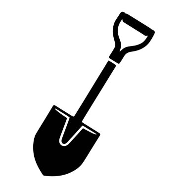 Kavisli saplı siyah bir kürek silueti beyaz arka planda tasvir edilir. Küreğin geniş, yuvarlak bir bıçağı ve üzerinde kavisli bir tutuşu var. Görüntü aracın basit ve temiz bir grafik gösterimidir.