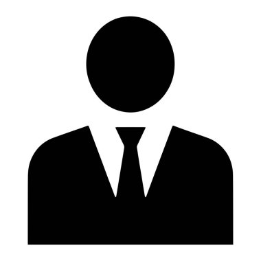 Takım elbise ve kravat takan birinin basit siyah silüeti. Baş katı bir dairedir ve vücut bir ceket, tasma ve kravatla tasvir edilir. Arkaplan düz beyaz.