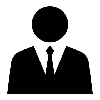 Basit bir siyah siluet bir insanı omuzlarından yukarı doğru tasvir eder. Tasmalı gömlekli ve kravatlı resmi bir takım elbise giyiyor. Arkaplan düz beyaz.