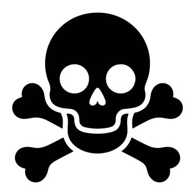 Kafatasının iki çapraz kemikli simsiyah silueti temiz beyaz bir arkaplanda sergilenir. Kafatasında iki büyük yuvarlak göz yuvası ve basit, kıvrık bir ağız var. Çapraz kemikler kafatasının altında, dışa doğru uzanıyor.