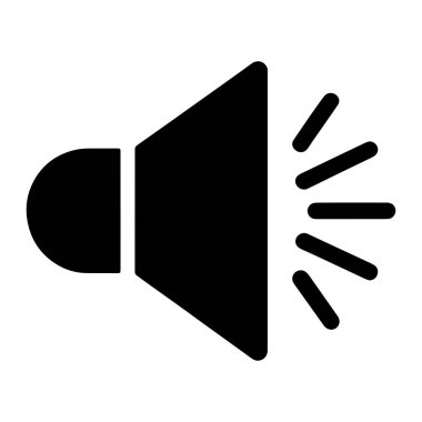 Ses dalgaları yayan bir hoparlörü temsil eden basit, modern bir siyah simge. İkonun sol tarafı yuvarlak ve sağ tarafı trapezoidal olan stilize bir hoparlör konisi vardır. Koninin sağ tarafından kopan birkaç kısa paralel çizgi var.