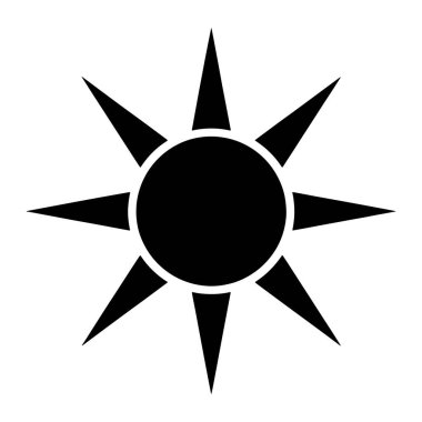 Tarzlı bir siyah güneş patlaması sembolü temiz beyaz bir arkaplanda resmedilir. Sembolde sekiz keskin, üçgen ışınlı merkezi bir siyah çember yer alır ve yıldızımsı bir görünüm yaratır. Işınlar eşit aralıklarla ve sivri uçlu.