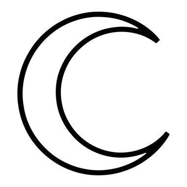 Beyaz arkaplana karşı hilal şeklindeki bir ayın basit bir siyah çizgisi. Hilal şekli iki kıvrımlı çizgiden oluşur ve iç eğri bir boşluk yaratır. Çizgiler kalın ve kalın, sembolü temiz ve çarpıcı gösteriyor..