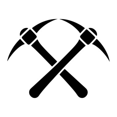 İki kazmadan oluşan siyah bir siluet beyaz bir arka plana karşı karşıya geldi. Her kazmanın sivri bir kafası ve sapı var. Görüntü aracın basit bir grafik gösterimidir.