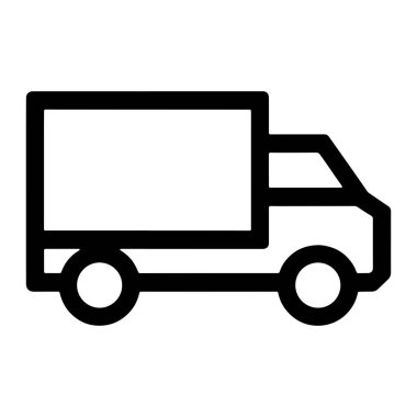 Basit bir siyah beyaz kamyon taslak simgesi. Kamyon profil görüntüsünde, sola dönük, dikdörtgen bir kargo alanı ve önünde bir taksi ile tasvir ediliyor. Kargo alanı ve taksinin altında iki dairesel tekerlek görünüyor. Genel tasarım Clea 'dır