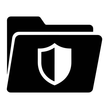 Ortasında beyaz bir kalkan sembolü olan açık bir klasörü tasvir eden siyah bir simge. Klasörün üstünde bir sekme ve sol tarafında kıvrımlı bir kapak var. Kalkan dikey olarak siyah ve beyaz ikiye bölünmüş. Simge bir p karşısında sunulur