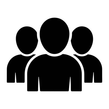 Siyah bir siluet ikonu üç stilize insan figürünün bir arada durmasını tasvir ediyor. Merkezi figür daha büyük ve biraz öne doğru konumlanmış, iki küçük figür de iki taraftan çevrelenmiştir. Tüm figürler koyu siyah, yuvarlak başlı ve simptir.