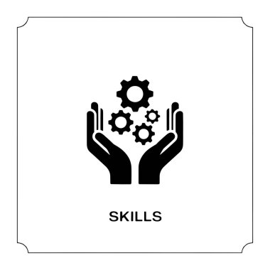 Bir siyah ve beyaz grafik simgesi, birbirine kenetlenmiş dört farklı boyutta bir kümeyi destekleyen iki açık eli tasvir eder. Vitesler, mekanik bileşenleri ya da süreçleri temsil eden koyu siyah renktedir. Ellerin altında, 