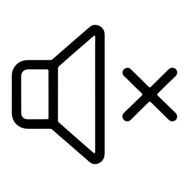 Sessiz bir hoparlörü temsil eden basit bir siyah beyaz grafik simgesi. Simge, solda stilize edilmiş bir hoparlör ve sağda sesin kapatıldığını veya susturulduğunu gösteren siyah bir haç sembolü içerir. Tasarımı temiz ve minimalist.