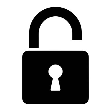 Açık asma kilidin siyah bir silueti beyaz arka planda beyaz bir anahtar deliğiyle görüntülenir. Asma kilidin prangası yukarı doğru kıvrılmış, bu da kilidin açıldığını gösteriyor. Tasarım basit ve grafiktir, genellikle bir simge olarak kullanılır..