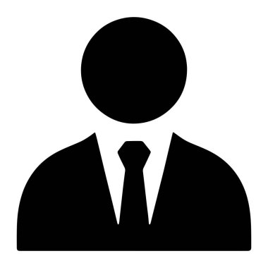 Takım elbise giyen ve kravat takan bir kişinin siyah silueti beyaz arka planda sergilenir. Şekil omuzlarından yukarıya doğru dairesel bir kafa ve belirgin bir düğüm ile tasvir edilir. Biçim minimalist ve grafiktir, genellikle kullanıcı yanlısı için kullanılır