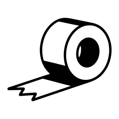 Siyah-beyaz bir illüstrasyon bir rulo bant tasvir ediyor. Bant beyaz ve kağıttan ya da benzer bir malzemeden yapılmış gibi görünüyor. Şeridin bir kısmı sarılı, rulo boyunca uzanıyor ve sivri uçlu, yırtık bir kenarla bitiyor. Yuvarlantının kendisi bir daireye sahip.