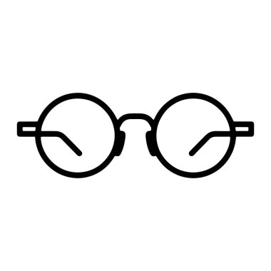 Yuvarlak bir gözlüğün basit siyah bir tasviri. Çerçeve, dışarıya doğru uzanan ince kollarla daireseldir. Gözlüklerin köprüsü de basit bir eğri ile tasvir edilir. Resim beyaz bir arkaplanda izole edilmiştir..