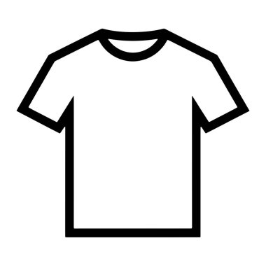 Siyah çizgili beyaz bir tişörtün basit bir grafik çizimi. Tişörtün yakası ve kısa kolları var. Tasarım temiz ve minimalist, basit bir giysi parçasını temsil ediyor..