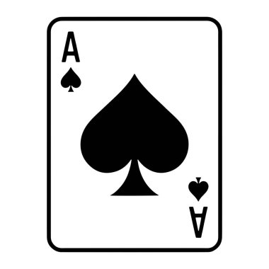 Bir iskambil kağıdının siyah beyaz çizimi, özellikle de maça ası. Kart yuvarlak köşeli kalın siyah bir sınıra sahiptir. Sol üst köşede, siyah bir 