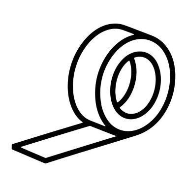 Yapışkan bant rulosunun basit bir siyah beyaz çizimi. Yuvarlaktan yatay olarak uzanan bir bant şeridi çıkarılıyor. Yuvarlak kalın siyah çizgilerle tasvir edilir, silindirik şeklini ve iç çekirdeğini gösterir. Kasetin kendisi...