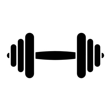 İki ucunda yuvarlak ağırlıklar ve kavramak için merkezi bir çubuk olan siyah bir dambıl silueti. Dambıl düz beyaz bir arkaplanda tasvir edilir.