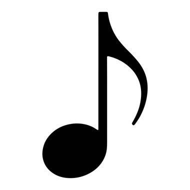 Beyaz arka planda tek bir siyah sekizinci nota tasvir edilir. Not, sağında tek bir bayrak kıvrımlı bir gövdeye bağlı bir oval kafadan oluşuyor. Grafik temiz ve izole, bu da mus 'un temel unsurunu temsil ediyor.