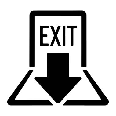 Bir minimalist siyah beyaz grafik bir çıkış işareti tasvir eder. 