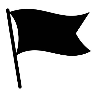 Siyah bir bayrak, siyah bir direğin üzerinde beyaz bir zemine doğru sallanırken resmedilir. Bayrağın sağ tarafında sivri uçlu, üst ve alt kısmında kıvrımlı bir kenarı var. Bu da rüzgarda hareket olduğunu gösteriyor. Çizim silueti, silueti yok.