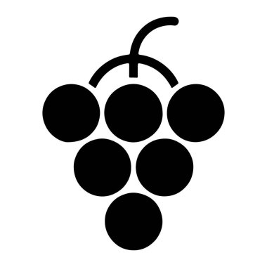 Bir demet üzümün basit bir siyah beyaz çizimi. Üzümler kavisli bir gövde üzerinde bir araya toplanmış katı siyah halkalar olarak tasvir edilir. Tarzı minimalist ve simgesel..