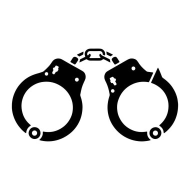 Zincirle birbirine bağlı bir çift kelepçenin siyah silueti. Her manşette dairesel bir açıklık ve kilitleme mekanizması var. Resim, beyaz bir arkaplana karşı basit bir grafik gösterimidir.