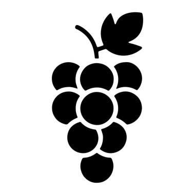 Sapına tek bir yaprak yapışmış bir demet üzümden oluşan siyah bir siluet. Üzümler bir araya toplanmış yuvarlak şekiller olarak tasvir edilir, yaprağın ucu sivri ve kavisli bir gövdesi vardır. Resim beyaz bir arkaplanda izole edilmiştir.