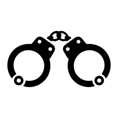 Bir çift kelepçenin siyah silueti beyaz arka planda sergilenir. Kelepçeler açık, iki dairesel kelepçe de kısa bir zincirle birbirine bağlı. Her manşetin merkezinde dairesel bir açıklık ve daha küçük dairesel bir ayrıntı var.