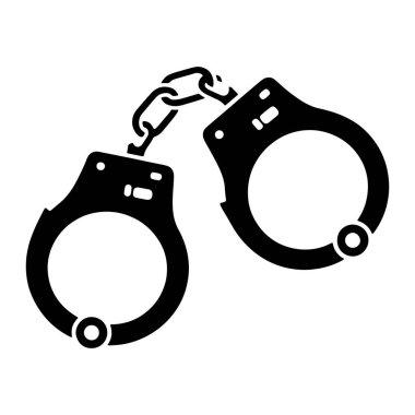 Metal bir zincirle birbirine bağlı bir çift kelepçenin siyah silueti. Kelepçeler dairesel bilek kelepçeleri ve merkezi bir kilit mekanizması ile tasvir ediliyor. Resim, beyaz bir arkaplana karşı basit bir grafik gösterimidir.