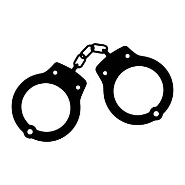 Bir çift kelepçenin siyah silueti düz beyaz arka planda tasvir edilir. Kelepçeler kısa ve bölümlü bir zincirle bağlanmış. Her manşetin bir dairesel açıklığı ve dış tarafında küçük dairesel bir detay var. Genel görüntü bir si